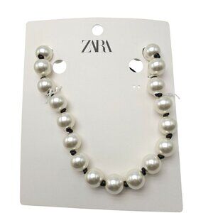 Zara Faux Pearl Necklace With Black Knot Adjustable Cord